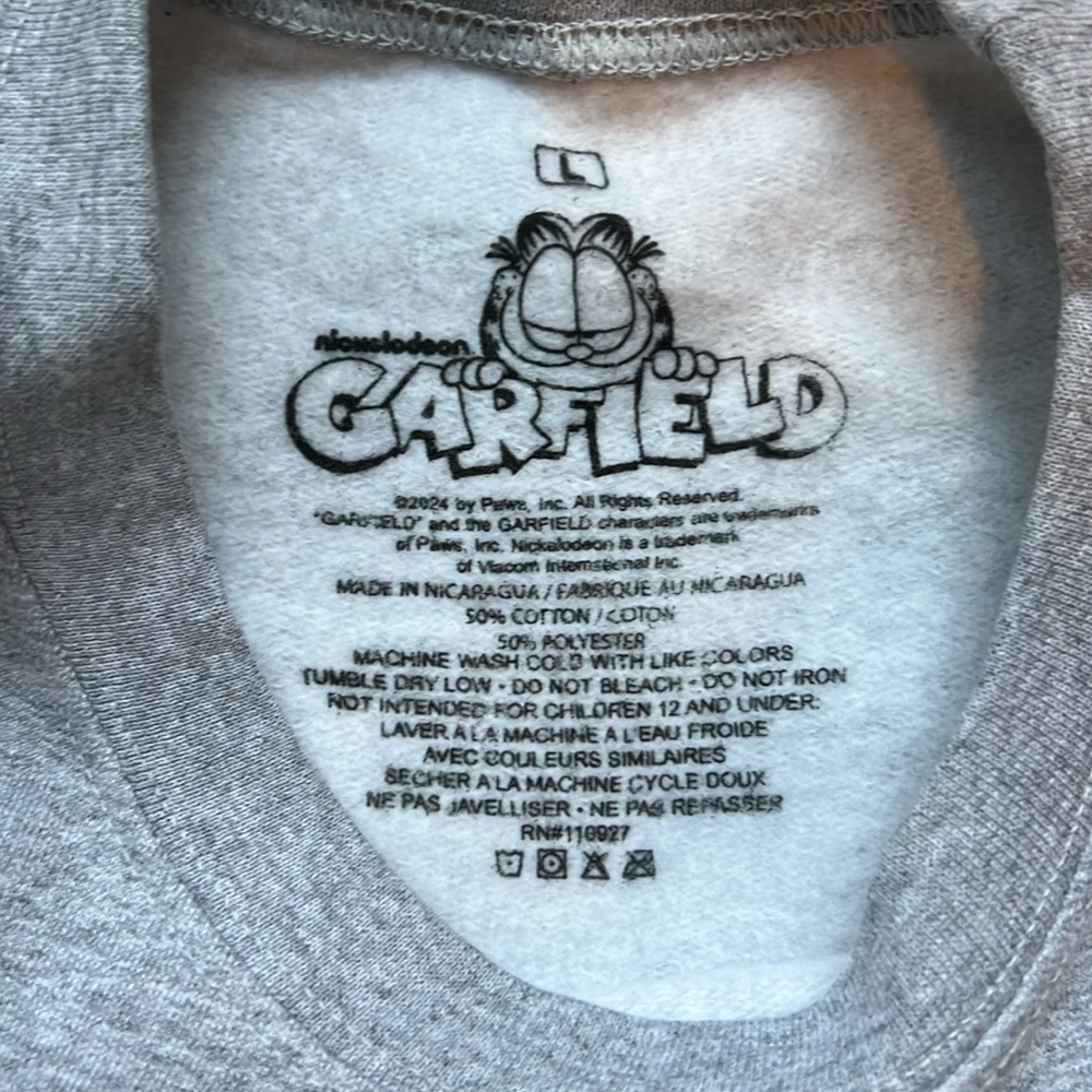 Garfield gray crew neck sweatshirt men fro t back logo size Large - Picture 2 of 3